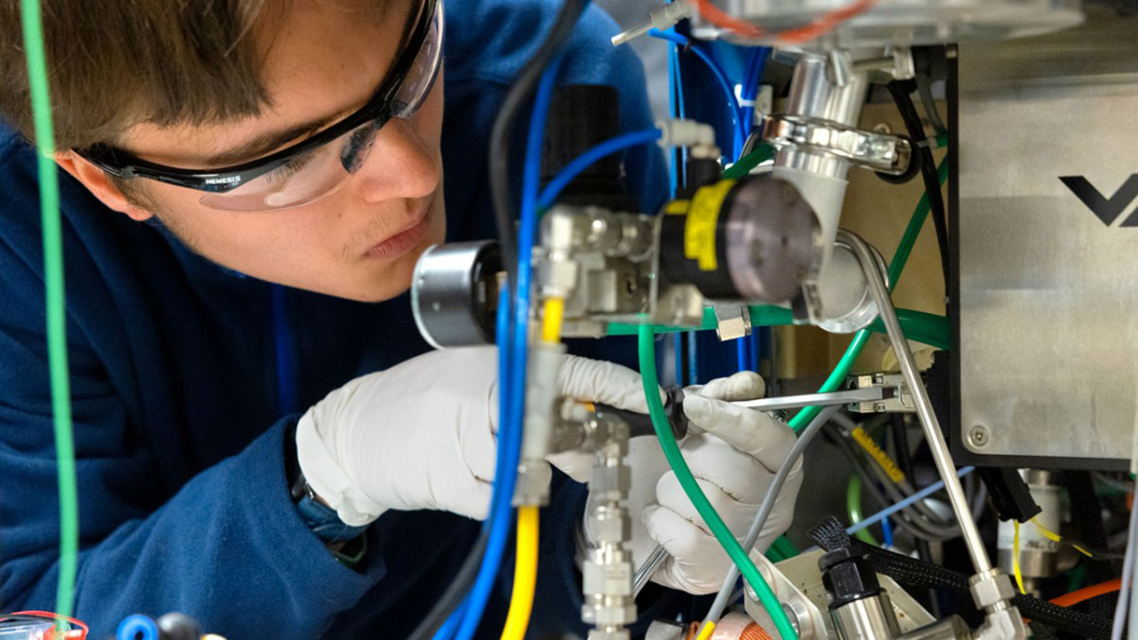 A person working in the Cornell NanoScale Facility.